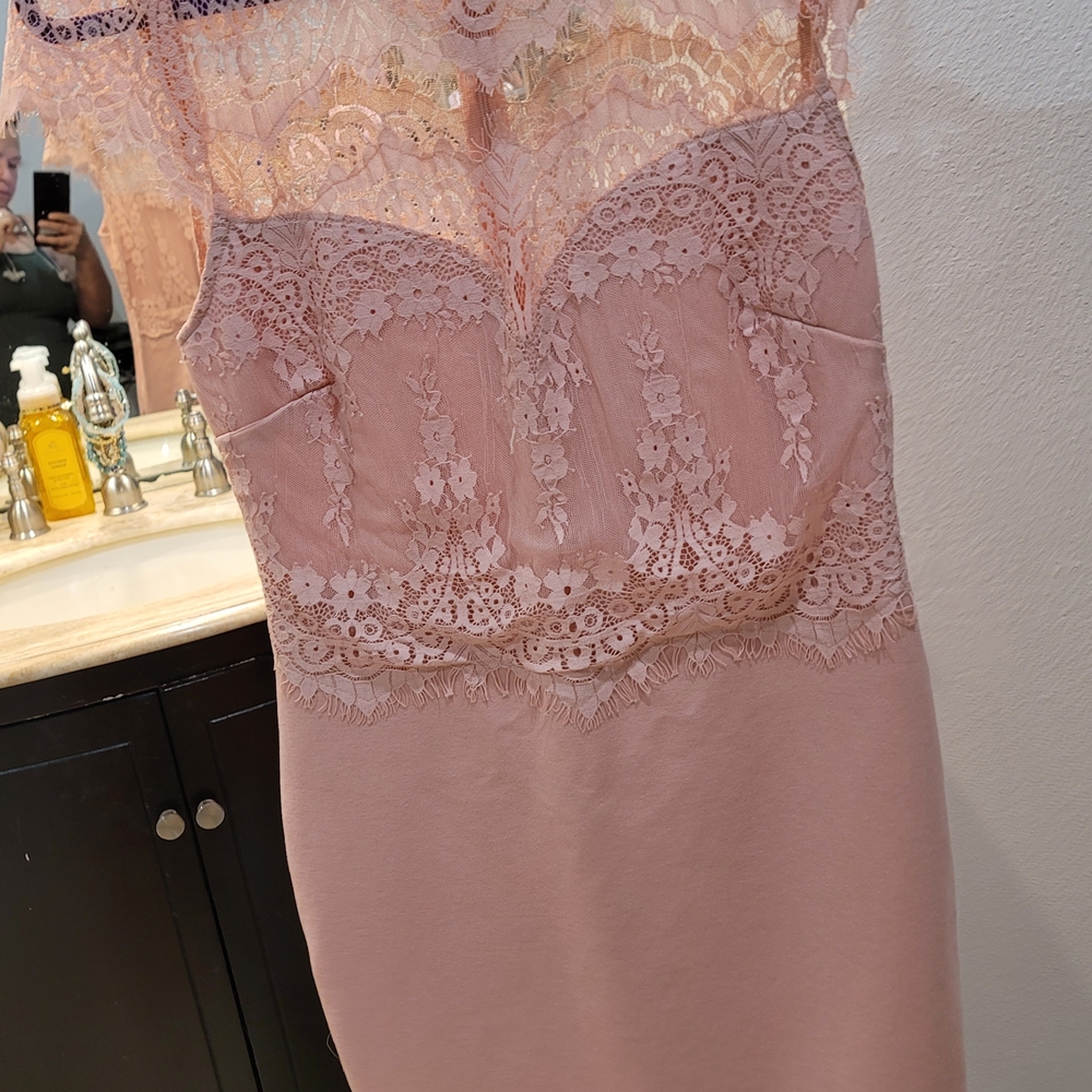 Elegant Lace Trim Pink Slip Dress